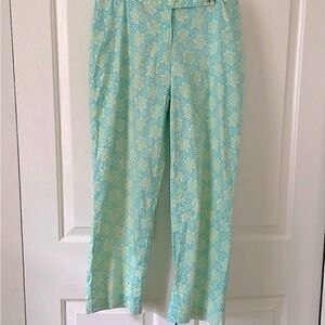 TIBI Green and Blue Floral Pant Zipper Front Side Tie Grommets